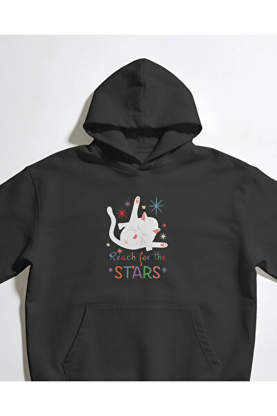 buzagi tasarım ürünleri سترة رياضية سوداء بقلنسوة للجنسين من Reach for the Stars