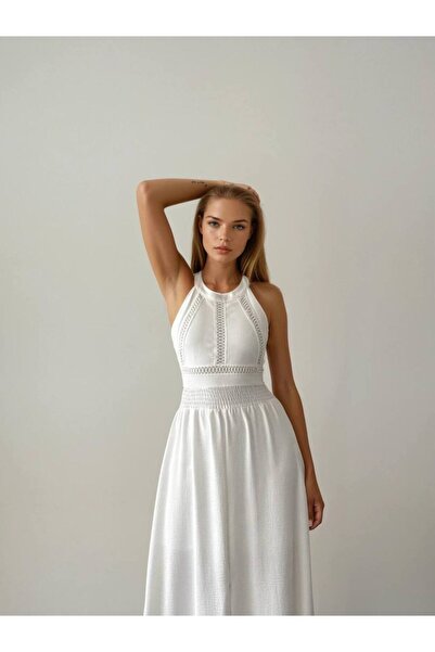 Rabona Fashion Luna Halter Lace Detailed Maxi Dress