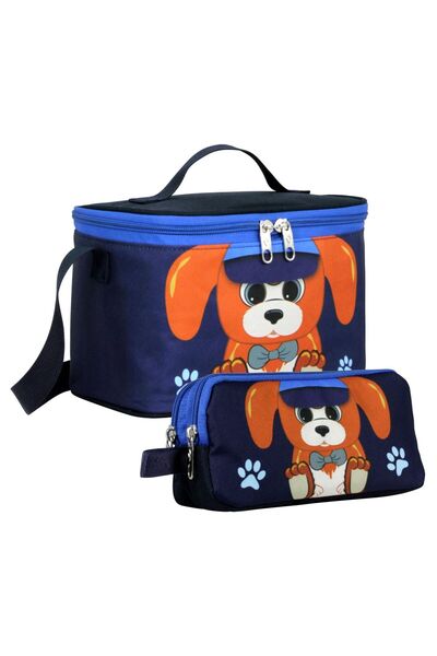 ÜMİT ÇANTA Insulated Lunch Box and Pen Holder Set (Navy Blue - Orange) Boy's ...