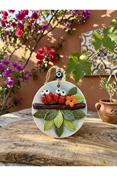 Ahşap Evi El Yapımı Seramik Üçlü Uğur Böceği Duvar Süsü 15 Cm-Dekoratif Şans ...