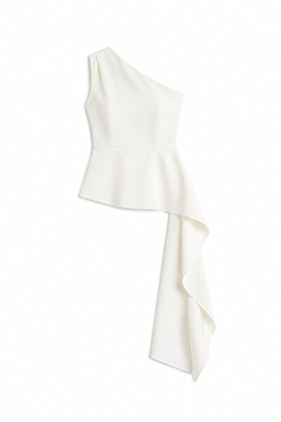 HAZELANNA Asymmetrical One-Shoulder Ecru Blouse