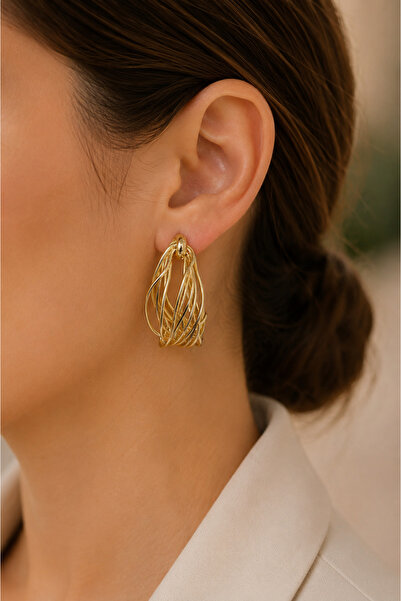 Sevil Gülgün Atelier 14K Xuping Light Gold Statement Halka Küpe – Örgü Tel De...