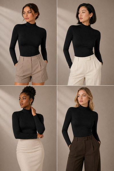 Loule Women's Half Turtleneck Long Sleeve Cotton 4-Piece Basic Blouse Undersh...