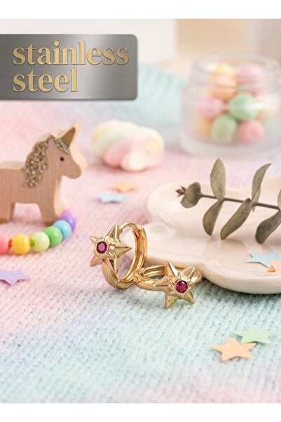 stainless steell أقراط أطفال من حجر الزركون النحاسي على شكل نجمة باللون الذهبي