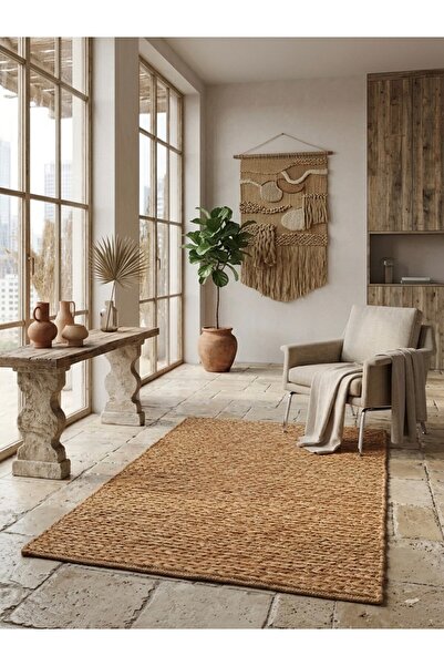 HBS Art Design Doğal Dokuma Jüt Halı - El Örgüsü Dekoratif Hasır Kilim