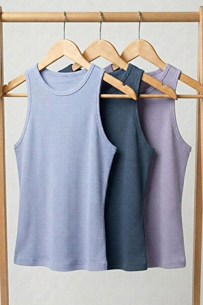 COTENCONCEPT 3 Pieces of Ribbed Fitted Viscose Blended Strappy T-Shirt