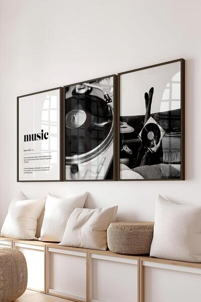 Empressco Modern Siyah Çerçeveli Müzik Temalı Poster Seti, 3 Parça