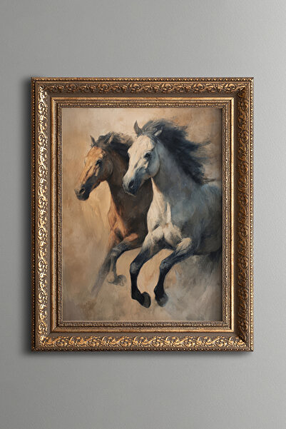 epiqart Running Horses – Vintage Patterned Painting – Thick Model