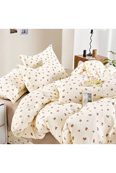 CHIRASO Set Lenjerie Pat CHIRASO, Bumbac, 4 Piese, Cearceaf cu ELASTIC 180x20...
