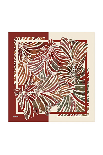 Bursa İpek Burgundy Tropical Pattern Twill Silk Scarf