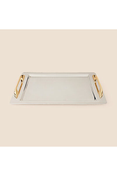 Arsel Tuğba Gold Kulplu Tepsi - Platin - 29x44,5 cm
