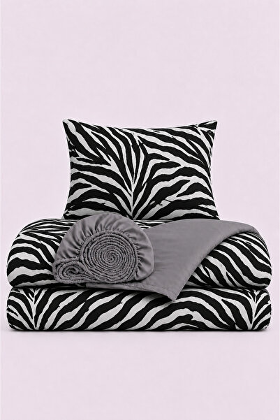 İQON Elastic Sheet Duvet Cover Set Single Size Outlt1 Zbra