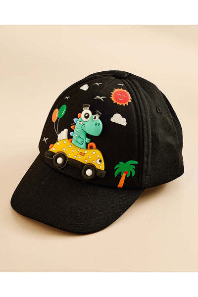 REDTAG Boys Black Dino Embroidery Cap