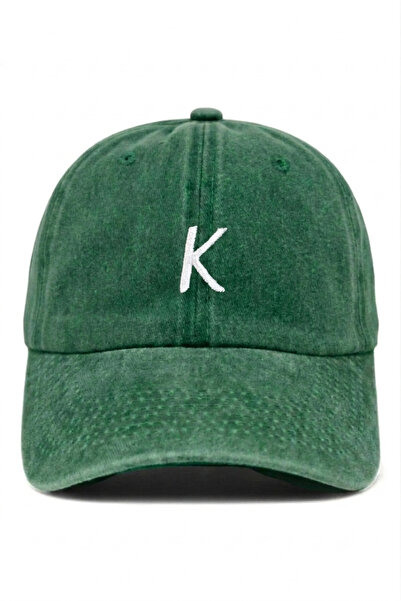 ŞapkaMania Dark Green Embroidered Washable Vintage Unisex Hat with Letter K