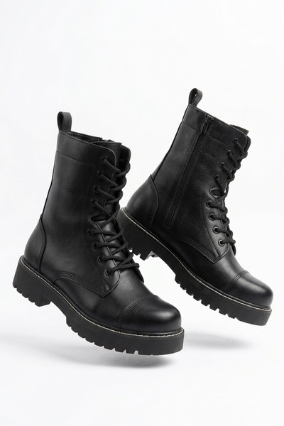 Zerenyus Zrc009 Premium Lace-Up Zippered Men's Boots Black