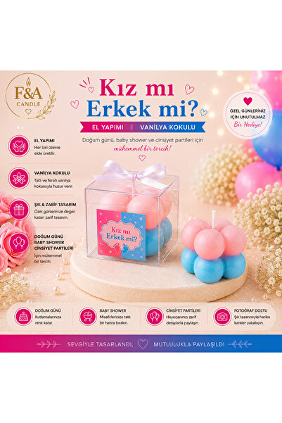 F&A Candle 30 Adet Girl or Boy Bubble Mum Hediyelik El Yapımı Vanilya Kokulu ...