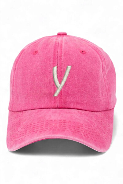 ŞapkaMania Y Letter Pink Embroidered Washable Vintage Unisex Hat