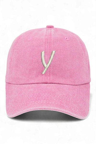 ŞapkaMania Y Letter Powder Embroidered Washable Vintage Unisex Hat