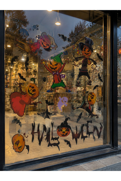 PARTİPORT Halloween Glass Sticker with Pumpkin Figure Halloween Glass Display...