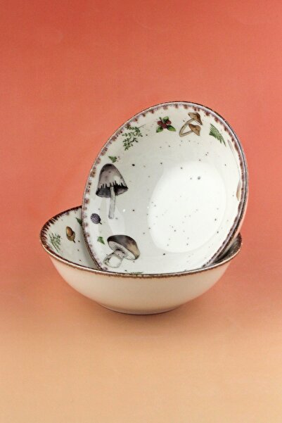 Bursa Porselen Dekor Retro Mushrooms Two Porcelain Bowls
