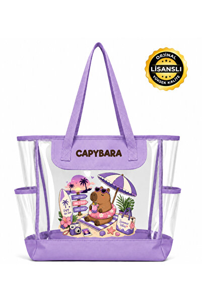 capybara Lisanslı Figürlü Plaj Çantası – Şeffaf yüzeyli, Geniş Hacimli, Yazın...