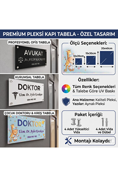 Kutup Yıldızı Tasarım Atölyesi Kişiye Özel Premium Pleksi Kapı Tabelası - Avu...