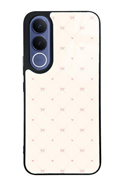 Spoyi Vivo V70 FE Cream Pink Coquette Pattern Tasarımlı Glossy Telefon Kılıfı