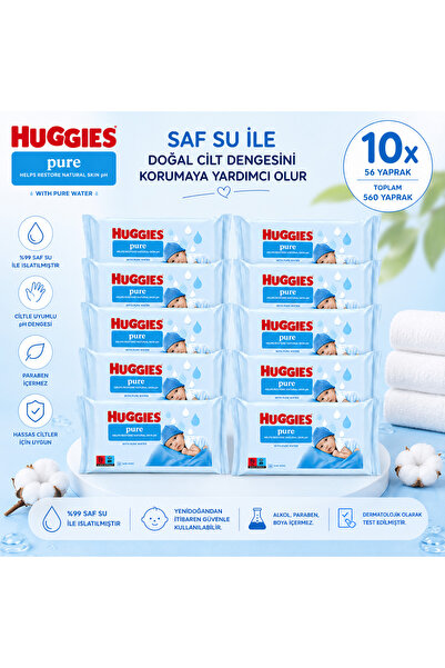Huggies Pure Islak Bebek Mendili 56 Yaprak Hassas Ciltler İçin %99 Saf Su X 1...