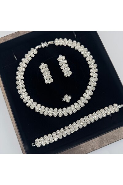 aviola jewelry Pearl Zircon Stone Bridal Jewelry Set Necklace Earrings Bracel...