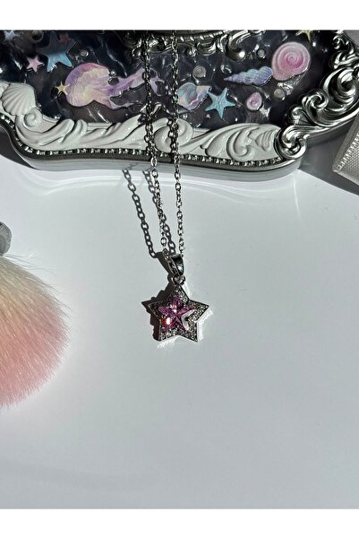 Dem Accessory çelik | pembe taş detaylı yıldız kolye