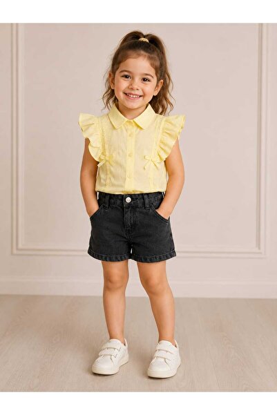 Seramis Ruffle Shirt Denim Shorts Set