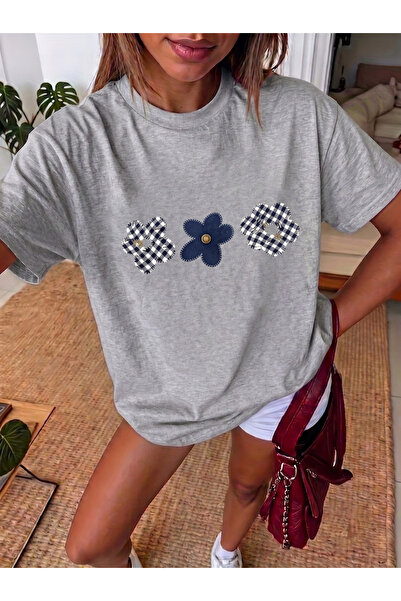 uyguntarz Unisex Plaid Patterned Floral Printed Design Tshirt