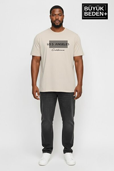 Superlife Men's Large Size Los Angeles Printed 3Xl-6Xl Crew Neck T-Shirt Spr2...