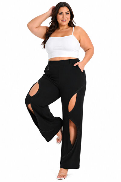 ZANESSİ FASHION Pantaloni de damă cu talie înaltă elastică, mărime mare, cu d...