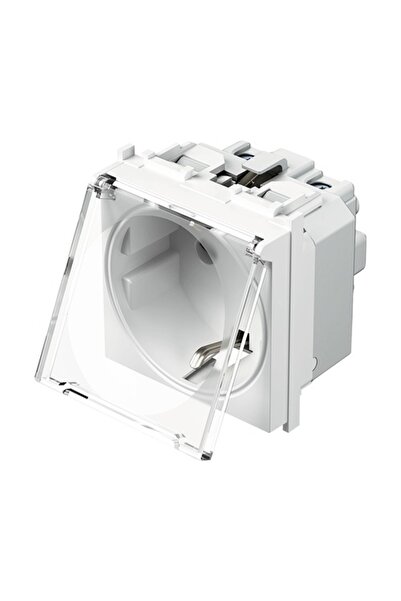 OEM Priză simplă cu împământare TEM, capac de protecție transparent, alb