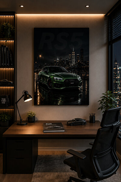 dwarıa Audi RS5 Yeşil Araba Posteri – Gece Şehir Manzaralı Spor Otomobil Duva...