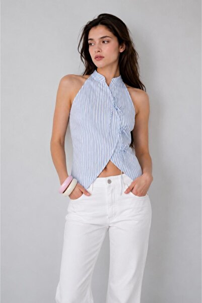 Avakado Halter Neck Qipao Look Top