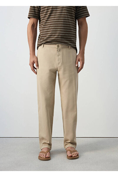 MANGO Man Pamuk keten karışımlı relaxed fit jean pantolon