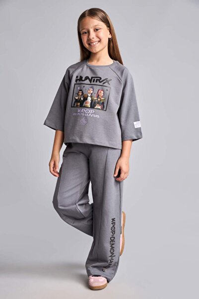 DeFacto Kpop - Demon Hunters Licensed 2-Piece Gray Set for Girls H9295A826Au
