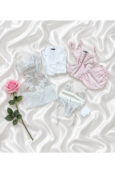 Saten Pijama Seti Komple Set