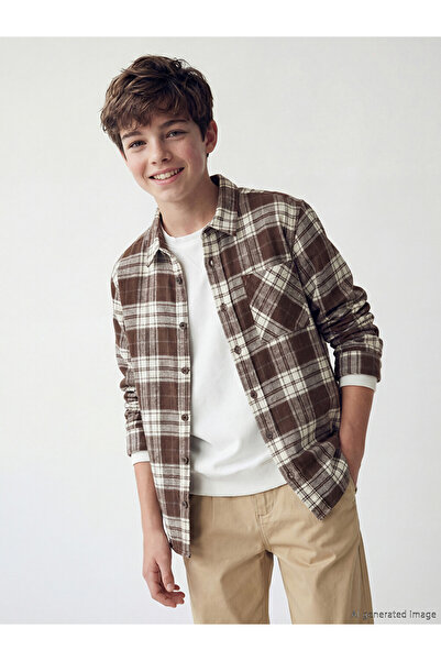 LC Waikiki Esvab • Modern & Distinctive Checkered Embroidered Boys' Shirt