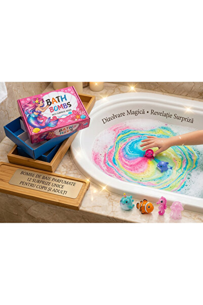 Fabrilux Set 12 Bombe de Baie Efervescente pentru Copii cu Jucărie Surpriză Marină, 60g/buc, Parfumate și Colorate