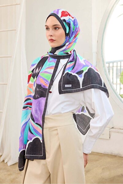 Silk Home Mayda Shawl Ist 81001 - 13 Black - Blue Abstract Pattern