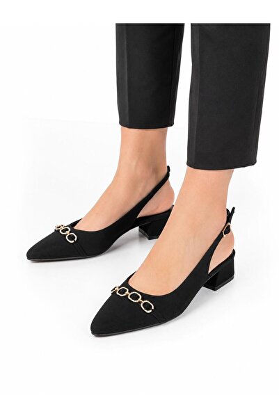 TRENDYSHOSE 07156 Stoned Satin Thick Heel Comfortable Women's Shoes