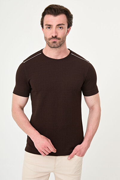 Mcr Plain Slim Fit Crew Neck Short Sleeve Men's T-Shirt Brown - 36890.26Y