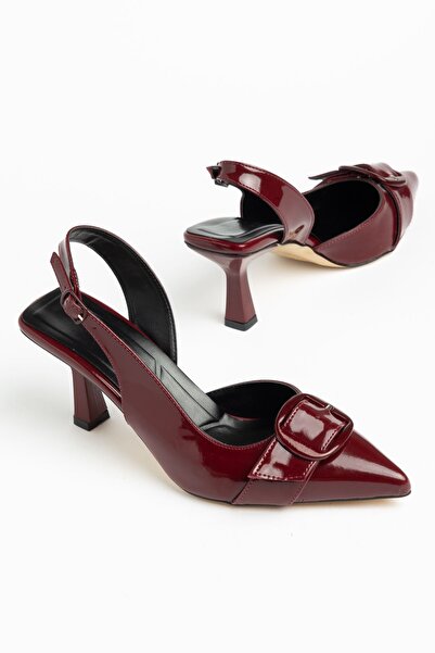 Moda Eleysa Jayla Women's Black Patent Leather Buckle Detailed Thin Heeled Ca...