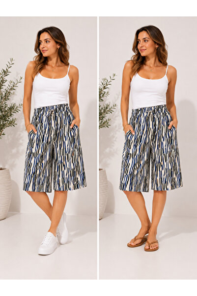 Trendline Trend Women's Viscose Fabric Elastic Waist Summer Thin Fabric Capri...