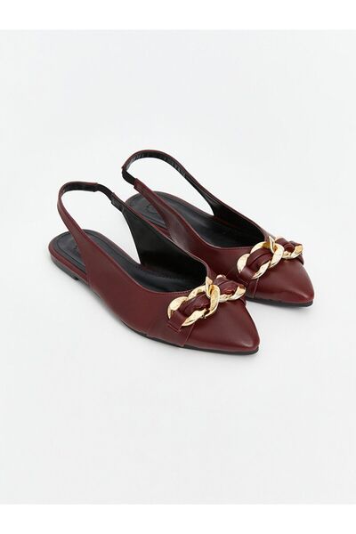 LC Waikiki Lcw Steps Red Leather Look Metal Applique Detailed Women's Ballerinas