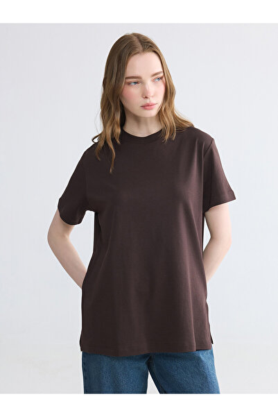 LC Waikiki Lcw Modest Brown 100% Cotton Women's T-Shirt