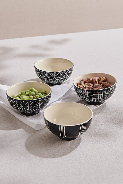 Paşabahçe Stripes Ceramic Bowl Set of 4, Stylish Tableware, Kitchen Accessory